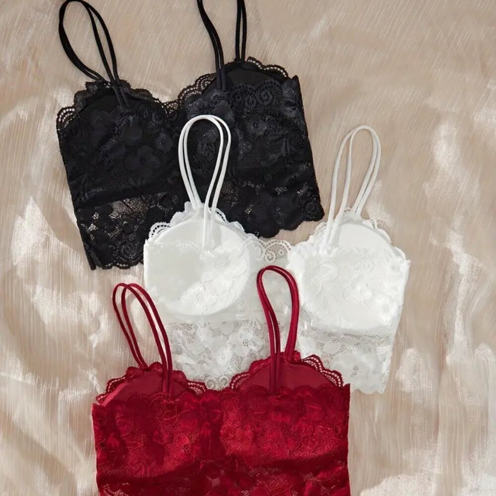 3pcs SOLID FLORAL WIRELESS BRA WITH PADDING WOMENS SIZE L NEW - Picture 2 of 4